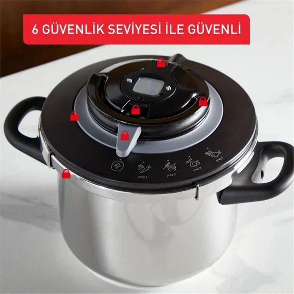 Tefal P4550731 Clipso+ Chef 4 Pişirme Programlı 6 Litre Düdüklü Tencere - 1510002662 - 5