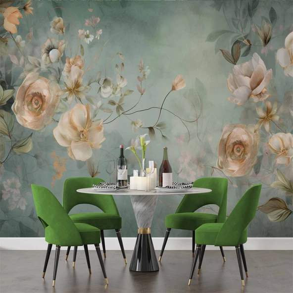 Soft Pembe Beyaz Çiçek Desenli Duvar Kağıdı - 5