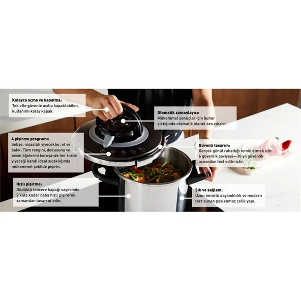 Tefal P4550731 Clipso+ Chef 4 Pişirme Programlı 6 Litre Düdüklü Tencere - 1510002662 - 7