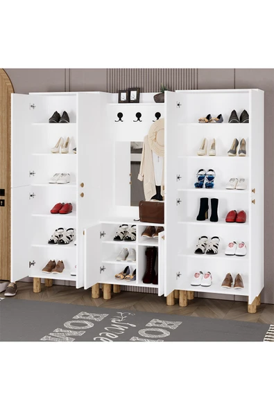 Kalender Dekor Ferda-1-3-3 Bohem Ayaklı Aynalı Ayakkabılık Portmanto Vestiyer - Resim 4