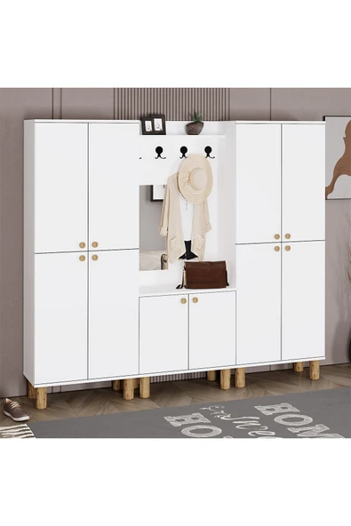 Kalender Dekor Ferda-1-3-3 Bohem Ayaklı Aynalı Ayakkabılık Portmanto Vestiyer - Resim 3