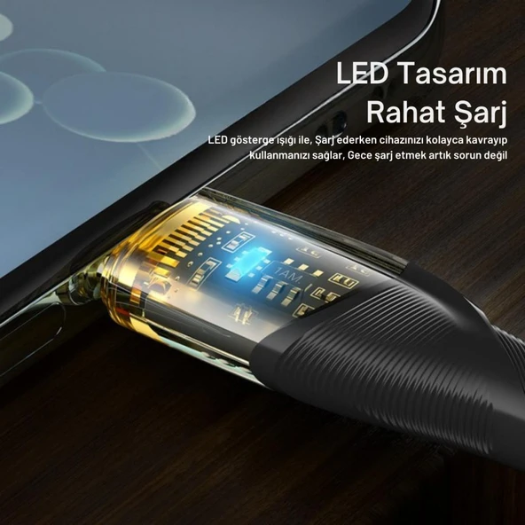 Essager 1 Metre 7A 100W Led Işıklı Süper Hızlı USB To Type C Şarj Data Kablosu, Akım,Isı, Güçlü Kablo - 4