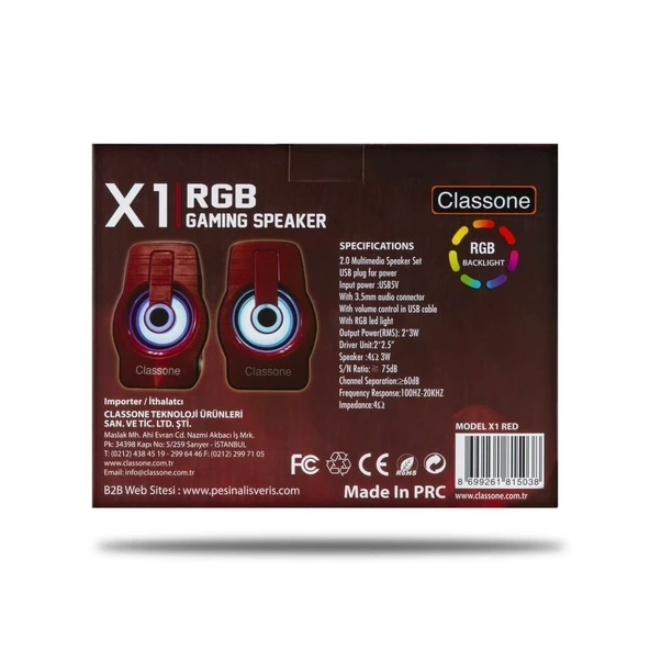 Classone Hoparlör 1+1 USB RGB X1 Red - 4