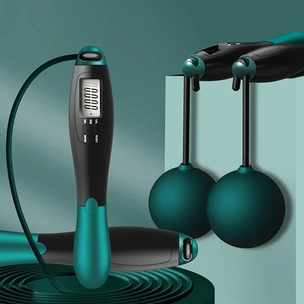 Valkyrie Çift Led Dijital Sayaçlı 4 Modlu Akıllı Çelik İp Atlama Fitness Kondsiyon Yeşil - 2