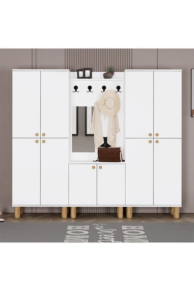 Kalender Dekor Ferda-1-3-3 Bohem Ayaklı Aynalı Ayakkabılık Portmanto Vestiyer - Resim 2