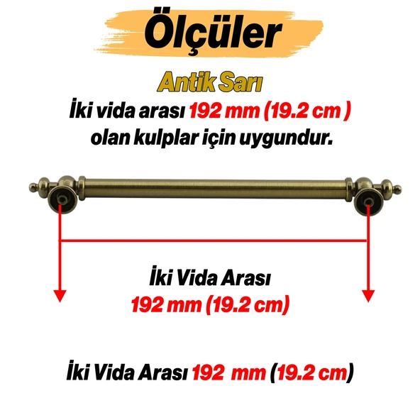 Osmanlı Metal Antik Sarı Kulp 192 mm Mobilya Çekmece Mutfak Dolabı Dolap Kapak Kulpları Kulb Kulpu - 3