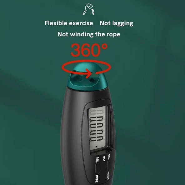 Valkyrie Çift Led Dijital Sayaçlı 4 Modlu Akıllı Çelik İp Atlama Fitness Kondsiyon Yeşil - 8