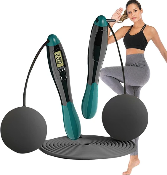 Valkyrie Çift Led Dijital Sayaçlı 4 Modlu Akıllı Çelik İp Atlama Fitness Kondsiyon Yeşil - 4