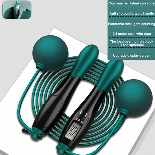 Valkyrie Çift Led Dijital Sayaçlı 4 Modlu Akıllı Çelik İp Atlama Fitness Kondsiyon Yeşil - 7
