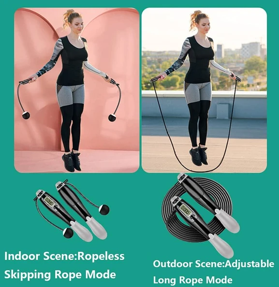 Valkyrie Çift Led Dijital Sayaçlı 4 Modlu Akıllı Çelik İp Atlama Fitness Kondsiyon Yeşil - 3