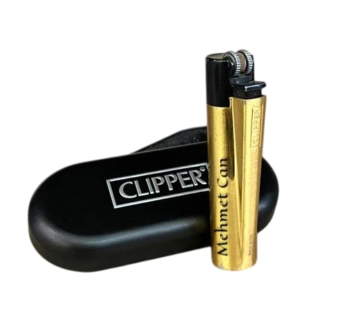 Isme Özel Clipper Çakmak Hediyelik Özel Kutulu Gold Black