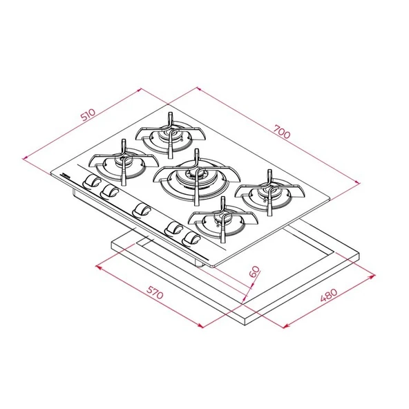 TEKA GBC 75030 WH BEYAZ 70 CM. 5 GÖZLÜ GAZLI ANKASTRE CAM OCAK - 7