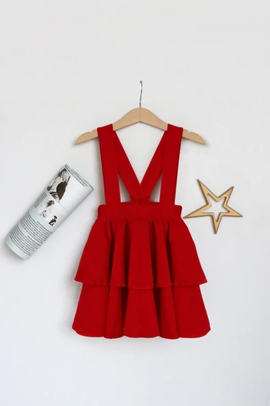 Kız Çocuk Helen Kırmızı Askılı Kat Kat Bağlama Jile Elbise - 4