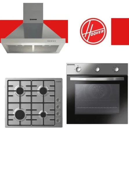 HOOVER 3LU INOX PASLANMAZ CELIK ANKASTRE SET (HON602X-TN FIRIN/HHW6LMX SETUSTU OCAK/HCH6MXTK DAVLUMBAZ)
