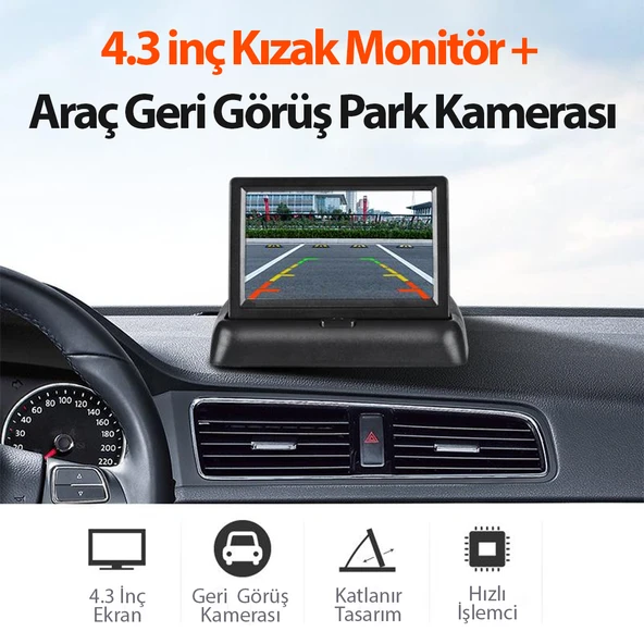 Oto Geri Görüş Kamera Seti Katlanır Monitör ve Arka Kamera N11.300