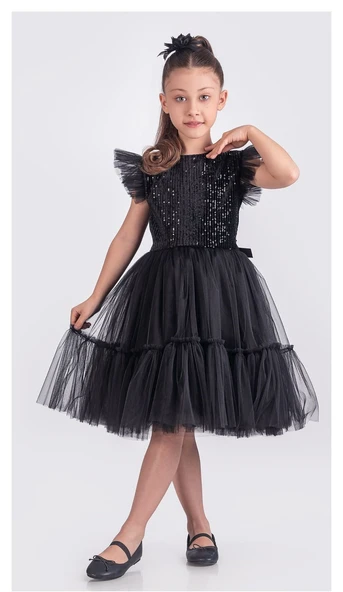 Pul Payet Katkat Tütü Etekli Kız Çocuk Elbise M00722 - Resim 2