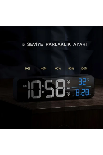 anaway shopping HD LED Ekranlı Aynalı Elektronik Masa Saati  Sıcaklık Tarih Dijital - 2