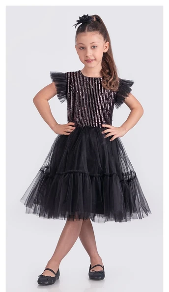 Pul Payet Katkat Tütü Etekli Kız Çocuk Elbise M00722 - Resim 4