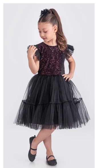 Pul Payet Katkat Tütü Etekli Kız Çocuk Elbise M00722 - Resim 6