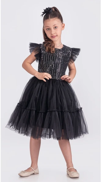 Pul Payet Katkat Tütü Etekli Kız Çocuk Elbise M00722 ürün görseli 1