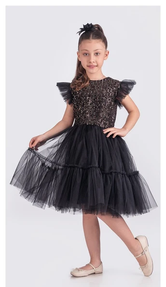 Pul Payet Katkat Tütü Etekli Kız Çocuk Elbise M00722 - Resim 3