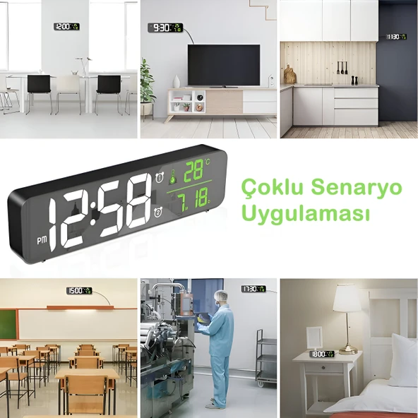 anaway shopping HD LED Ekranlı Aynalı Elektronik Masa Saati  Sıcaklık Tarih Dijital - 4