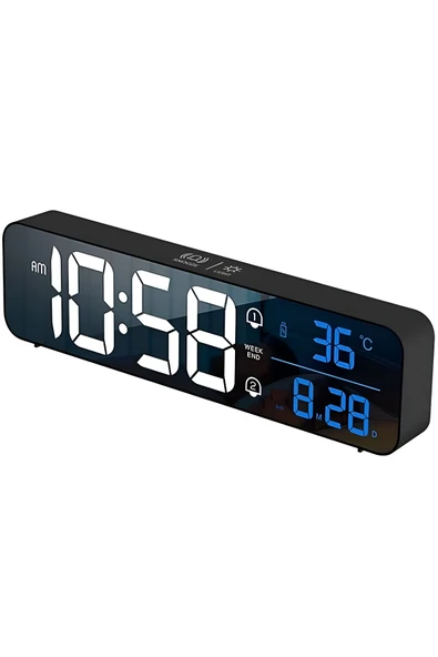 anaway shopping HD LED Ekranlı Aynalı Elektronik Masa Saati  Sıcaklık Tarih Dijital - 7
