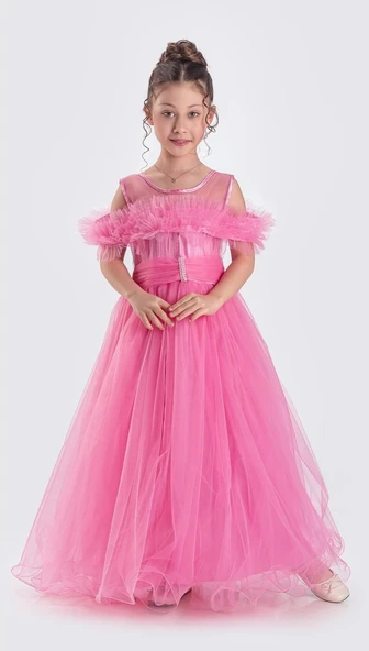 Uzun Etek Kız Çocuk Robası Şifon Abiye M00723 ürün görseli 1