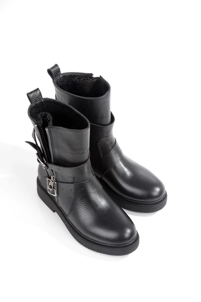 Odette Hakiki Deri Kısa Topuklu Taşlı Günlük Bot - 4