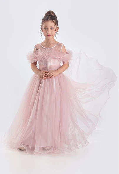 Uzun Etek Kız Çocuk Robası Şifon Abiye M00723 - Resim 3