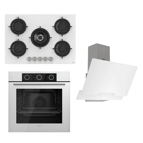 Ferre Flowart Basic Serisi Beyaz Ankastre Set (rs036+ Xe62cb + D064 ) ürün görseli 1