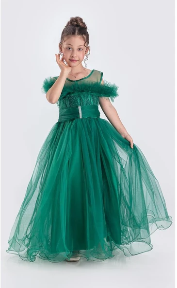 Uzun Etek Kız Çocuk Robası Şifon Abiye M00723 - Resim 2