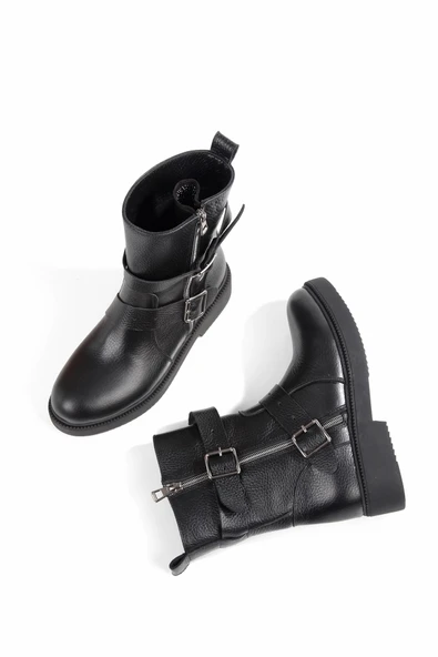 Odette Hakiki Deri Kısa Topuklu Taşlı Günlük Bot - 2