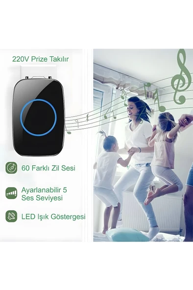 Kablosuz Kapı Zili 2 Buton + 1 Zil Ledli Uzaktan Kumandalı Işıklı Kapı Zili Yüksek Sesli 300mt Uzun Mesafeli - 2