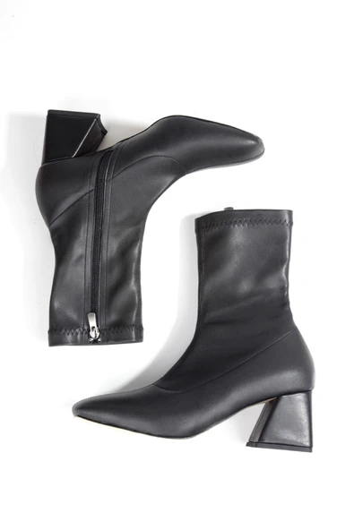 Stomer Siyah Streç Küt Burun Topuklu Bot - 2