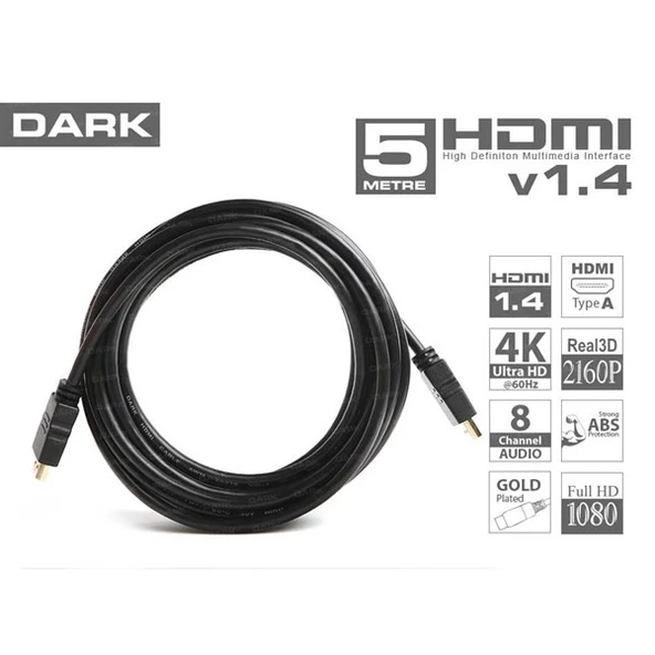 <![CDATA[DARK DK-HD-CV14L500 5metre HDMI & HDMI Görüntü Kablosu 3D Gold 1.4v]]>