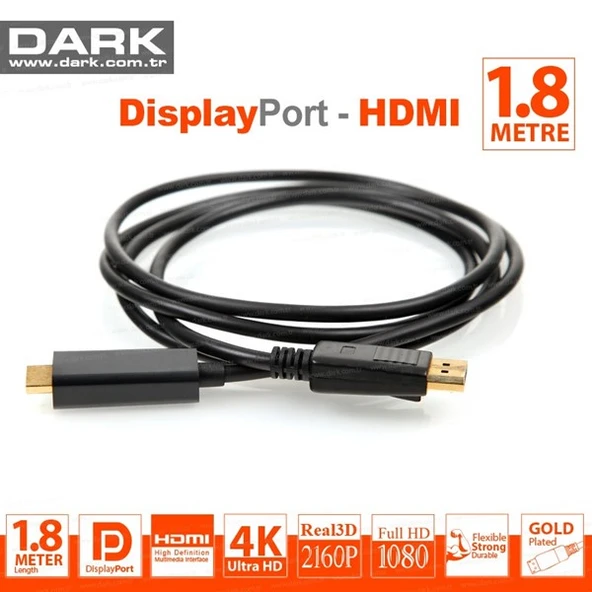 <![CDATA[DARK DK-CB-DPXHDMIL180 1.8metre DP-HDMI Görüntü Kablosu 4K]]>