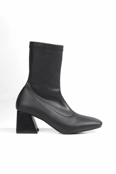 Stomer Siyah Streç Küt Burun Topuklu Bot - 5