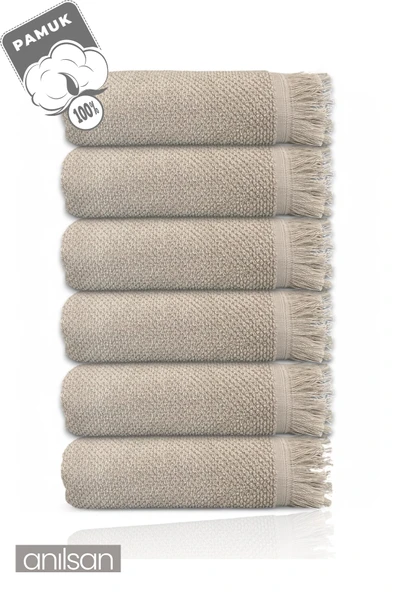 6'lı Bej Jelena El Havlusu - 50x90 Cm, 225 Gr, %100 Pamuk, Spa Ve Otel Havlusu, Günlük Kullanıma Uygun - Resim 2