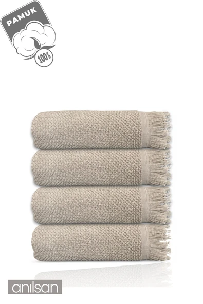4'lü Bej Jelena El Havlusu - 50x90 Cm, 225 Gr, %100 Pamuk, Spa Ve Otel Havlusu, Günlük Kullanıma Uygun - 2