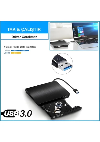 ANAWAY SHOPPİNG Harici USB 3.0 Taşınabilir CD DVD Yazıcı Okuyucu Windows Mac Dizüstü Masaüstü Bilgisayar - 2