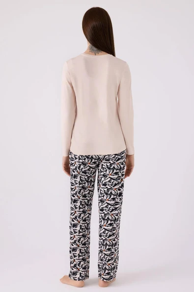 Arnetta 3113 Kadın Desenli Düğmeli Uzun Kollu Pijama Takımı - 5