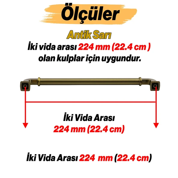 Alfa Metal Antik Sarı Kulp 224 mm Mobilya Çekmece Mutfak Dolabı Dolap Kapak Kulpları Kulb Kulpu - Resim 3