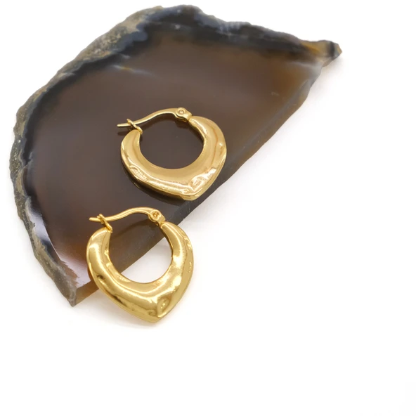 Çelik Küpe Altın Kaplama Kadın Kalpli Model UNK-820 - Resim 2