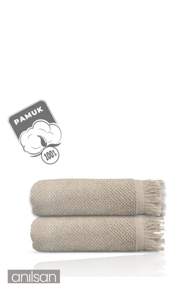 2'li Bej Jelena El Havlusu - 50x90 Cm, 225 Gr, %100 Pamuk, Spa Ve Otel Havlusu, Günlük Kullanıma Uygun - 2