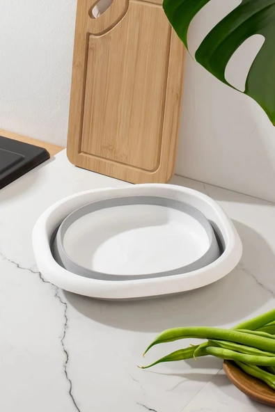 Trade Bazaar Çok Amaçlı Katlanır Badya Akordiyon Leğen 5 Litre Beyaz Gri - 3