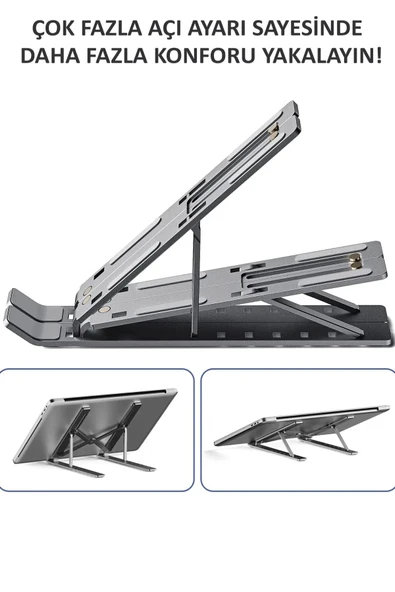 Aliminyum Ayarlı Laptop Macbook Notebook Uyumlu Stand Laptop Yükseltici Tablet Standı Gümüş - 5