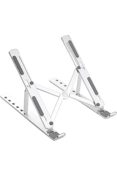 Aliminyum Ayarlı Laptop Macbook Notebook Uyumlu Stand Laptop Yükseltici Tablet Standı Gümüş - 4