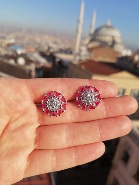 SilverPoint Pembe Taşlı Çivili Küpe