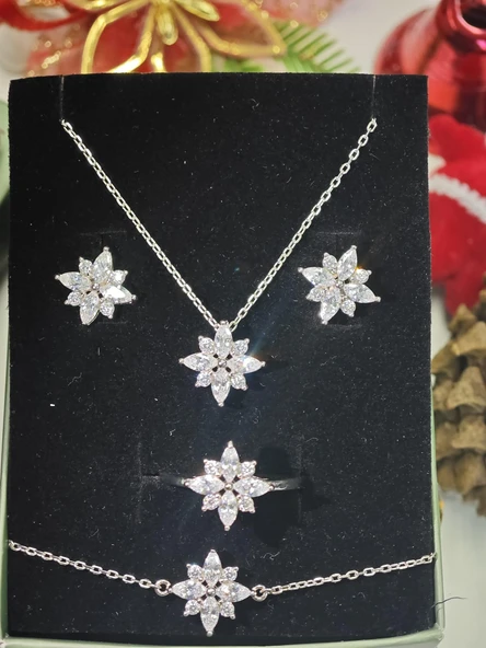 SilverPoint Çiçek Figürlü  Zirkon Taşlı Set - 2